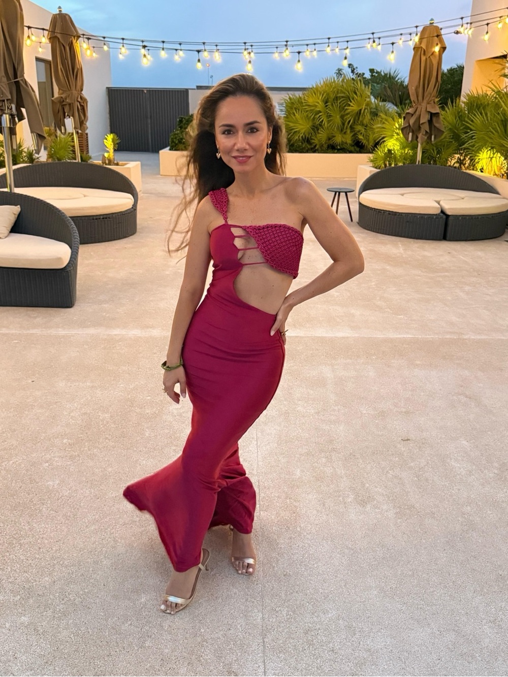 Fuchsia One-Shoulder Cutout Maxi Dress